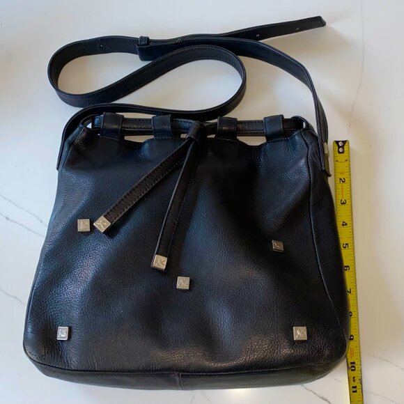 Vintage Paloma Picasso Black Leather Crossbody Drawstring Bucket Bag Italy EUC - Picture 14 of 16